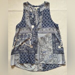 Joie Silk Blue and White Patterned Tank Top